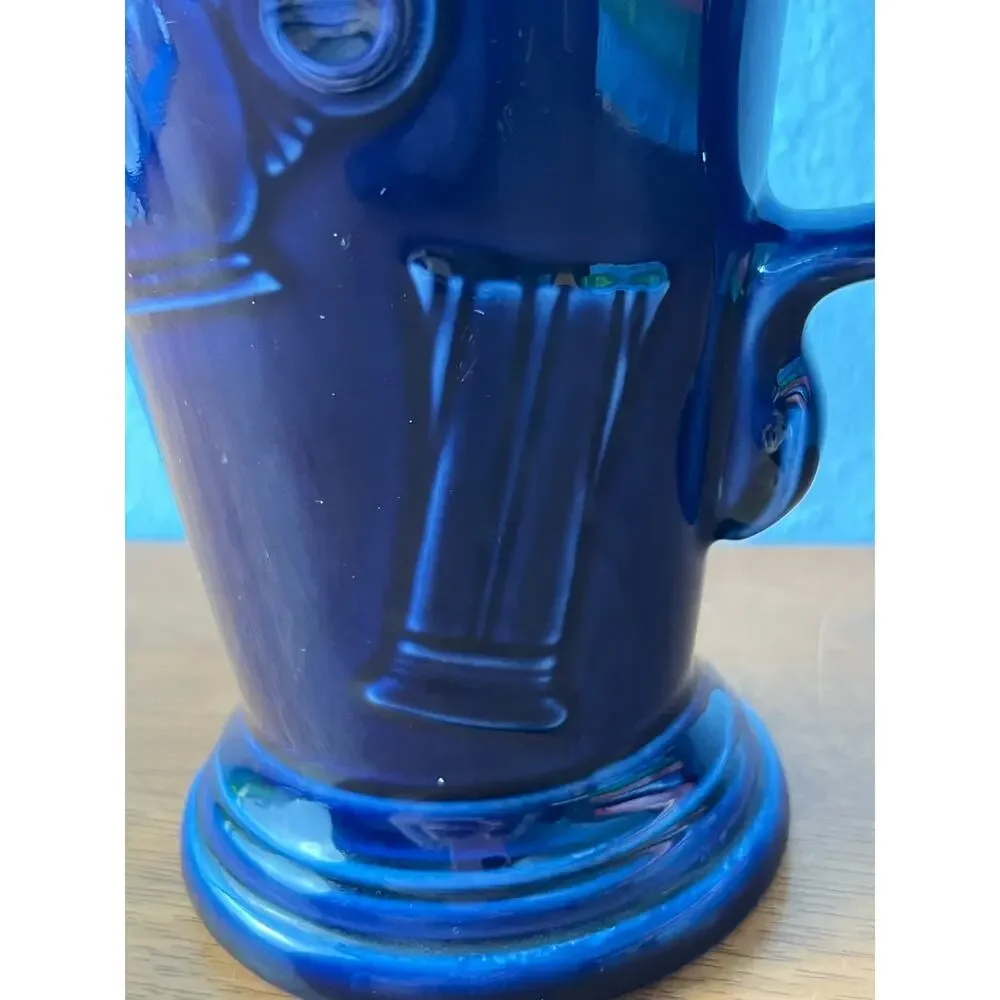 VTG Homer Laughlin Fiestaware Mug Embossed Cobalt Blue Pedestal Cappucino Latte